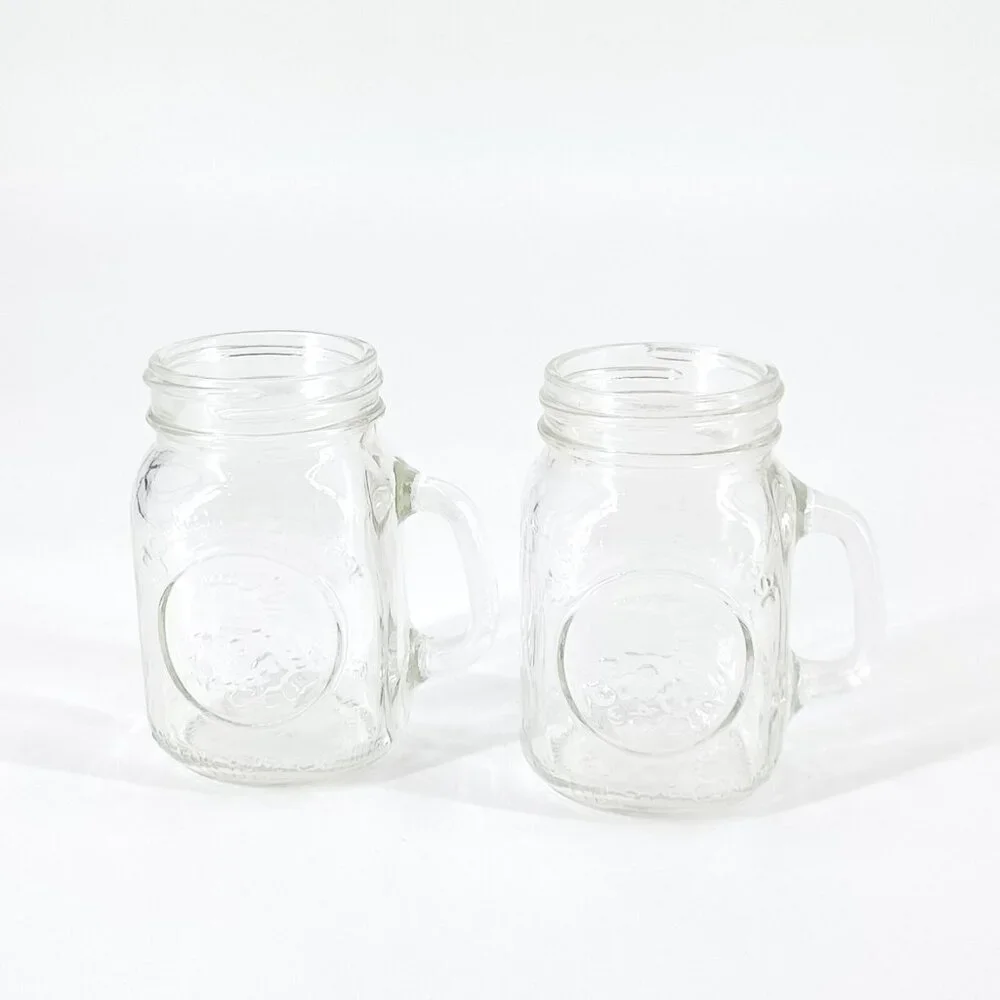 Golden Harvest Shot Drink Glass Jars Handle 2 oz Mini No Lids Set of 2 Kitchen - Picture 2 of 9